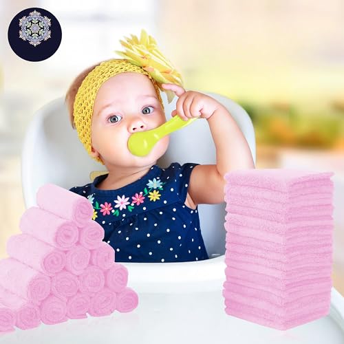 Image of 32 Pack Baby Washcloths - 10x10 Inch, Microfiber Baby Towel - Absorbent and Soft Baby Wash Clothes for Newborns, Infants and Toddlers - Quick Dry Baby Boys and Girls face Towel - Frozen Berry