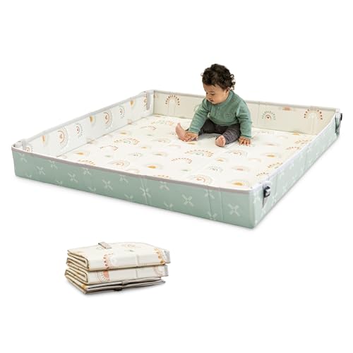Infantino Foldable Soft Foam Play Mat, 57' Baby Mat for Floor Time, Lightweight, Easy to Store, Wipeable, Rainbows
