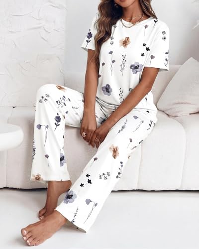 Image of CHICME Womens Pajamas Sets 2 Piece Short Sleeve Lounge Set Printed Loose Pants Pj Sets Loungewear Set