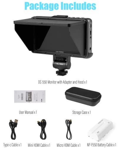 Viltrox Dc550 5.5" Full Hd Hdmi On-Camera Monitor Kit, 1200Nit Camera Field Monitor With Sunshade Hood, Battery, Storage Bag For Sony Canon Nikon Camera, 3Dlut, Focus Peaking, Histogram, False Colors #TOP5