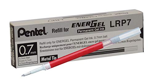 Pentel Energel Permanent Gel Ink Refill 0.7mm Medium Nib Red Ink, Box of 12 Refills (LRP7-B)