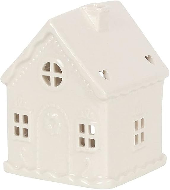 White Ceramic Tea Light Candle Holder Gingerbread House Design Home Ornament Decoration Tealight