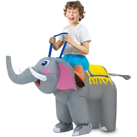 anroog Inflatable Costume Kids Elephant Costume Halloween Blow Up Ride on Elephant Costumes Animals Suit for Boys Girls Funny Cosplay Party Cover