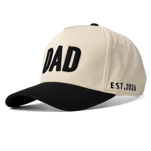 Image of DAD Hat for Men, Adjustable Embroidered Cap with EST 2026, First for New Dad
