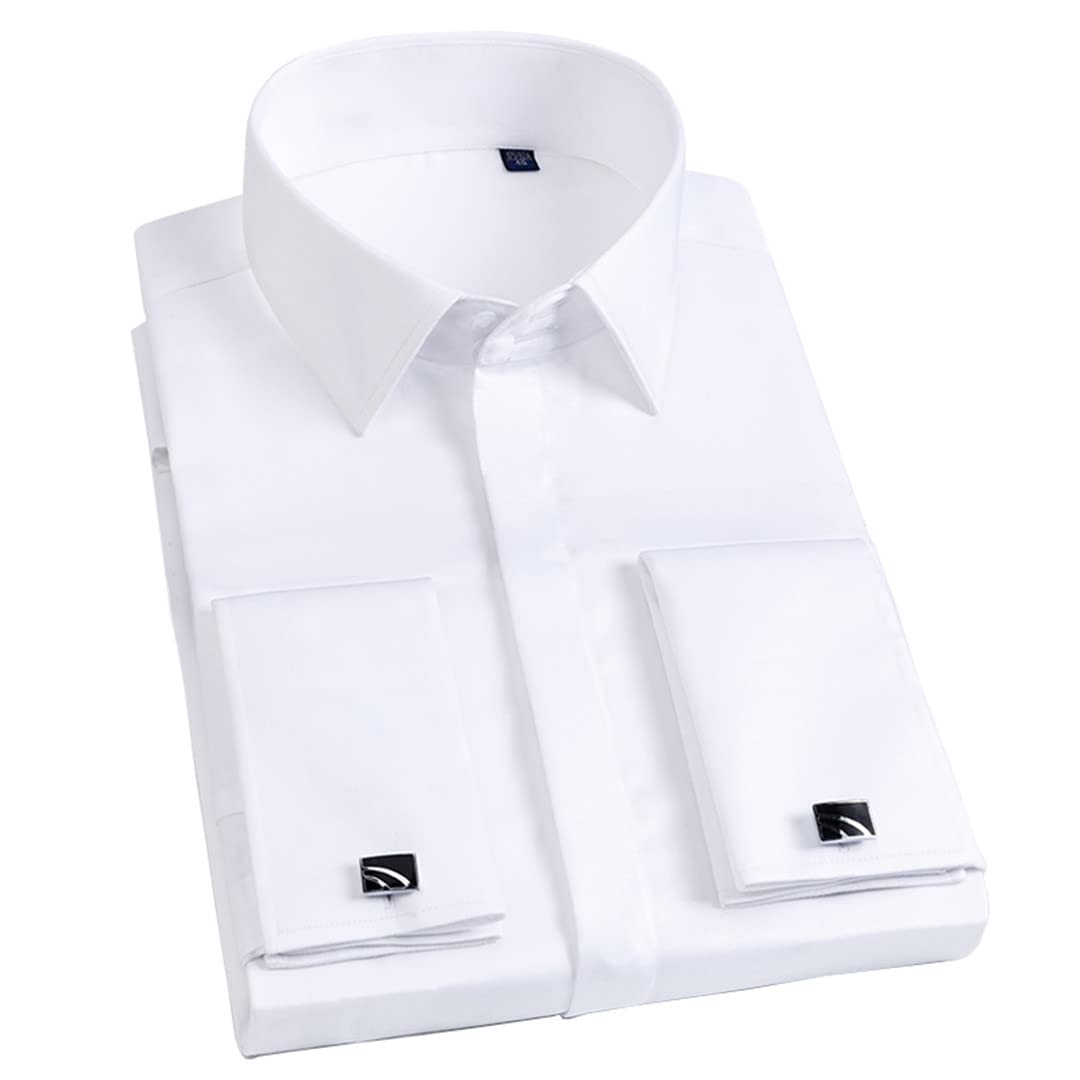 Dninmim Camicia da uomo con bottoni sottili in cotone per feste di nozze e smoking con gemelli