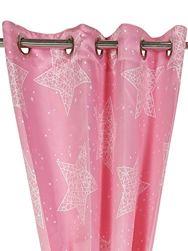 Image of Swayam 80% Blackout Polyester Window Curtain for Living Room & Bedroom | 5 Feet | Room Darkening Curtain with Eyelets | Pack of 1 | Star Design - Pink