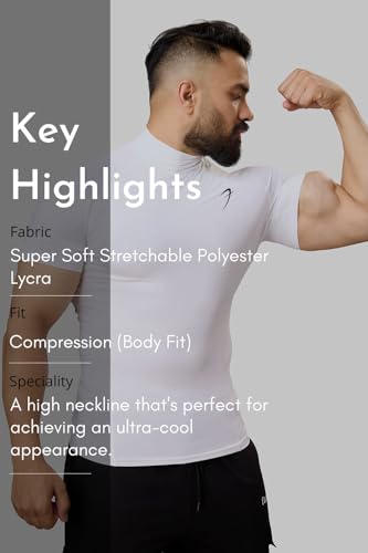 Image of Men Half Sleeves Slim Fit Compression High Neck Sports and Gym Tshirt