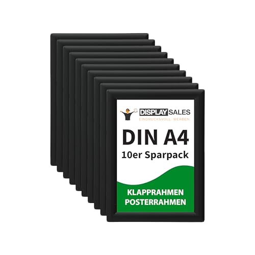 DISPLAY SALES Klapprahmen DIN A4 | 5 Stück | 25 mm Profil | Plakatrahmen in schwarz | Posterrahmen Bilderrahmen aufklappbar im Sparpack | Wechselrahmen Budget