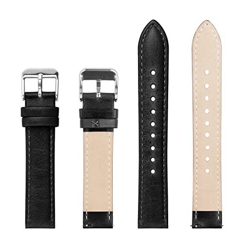 Image of Fullmosa 20mm Quick Release Leather Watch Band for Garmin Samsung Galaxy | Strap for Garmin Vivoactive 6 /5,Venu Sq 2 /Sq,Galaxy Watch 7 /6 /5 40mm 44mm Women Men, Gradient Black&Silver Buckle