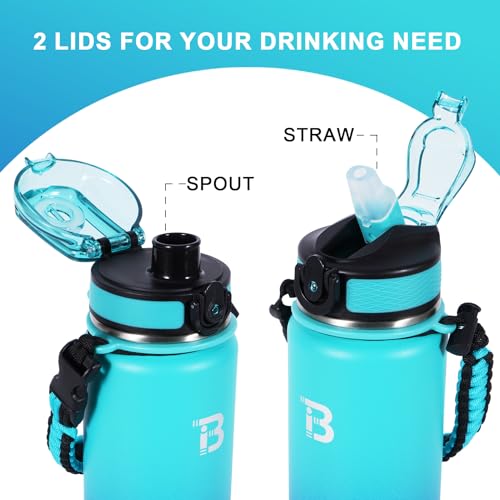 Image of TOPBADE 32oz Insulated Water Bottle with Straw Lid & Spout Lid & Paracord Handle, Stainless Steel Water Bottle Wide Mouth, Double Wall for Women Men Gym Fitness Outdoor