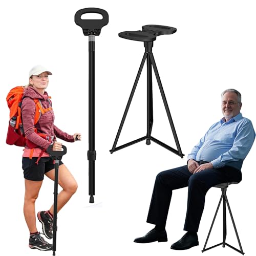 Bastón plegable para viajes al aire libre, 2 en 1, bastón plegable para adultos y mayores, bastón ajustable portátil, bastón de senderismo con bolsa de transporte, carga máxima de 250 kg