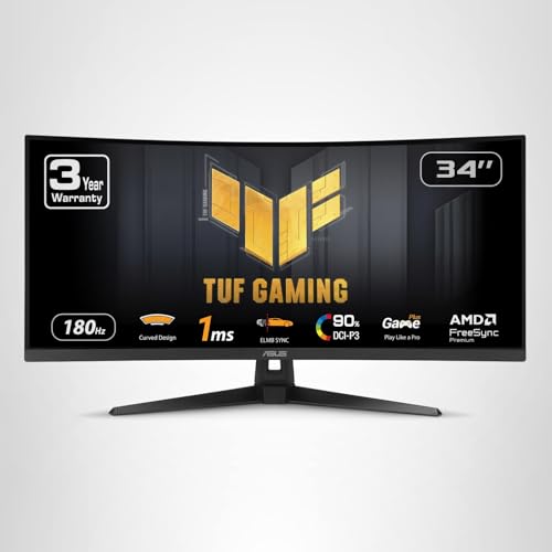 undefined ASUS TUF Gaming 34” Ultra-Wide Curved Monitor (VG34VQ3B) – 21:9 QHD (3440x1440), 180Hz, 1ms, Extreme Low Motion Blur Sync, FreeSync Premium, Speaker, 90% DCI-P3, DisplayWidget Center, 3 yr Warranty の商品画像 8