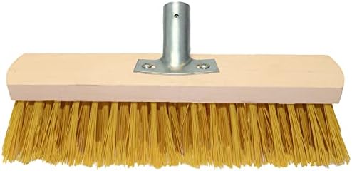 Cotarba Garden Sweeping Brush Outdoor Broom 12" Stiff Hard Sweeping Brush With Handle Yard Garden Decking Outdoor Garden Patio Sweeper Stiff Heavy Duty Hard Brush Broom PCV Bristles Yellow Brush