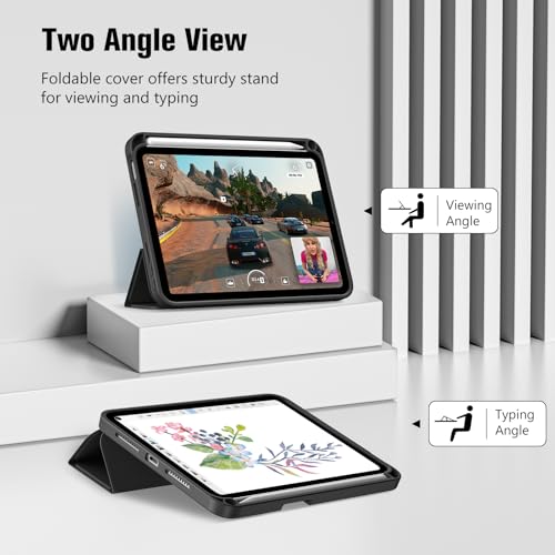 ProCase iPad Mini A17 Pro 第7世代 (2024発売) Mini6 第6世代 (2021発売) ケース 8.3インチ ペンホルダー付き オートスリープ/ウェイク機能 耐衝撃 三つ折りスタンド 適用機種：iPad Mini A17 Pro 第7世代 2024、iPad Mini 6世代 2021 - ブラック