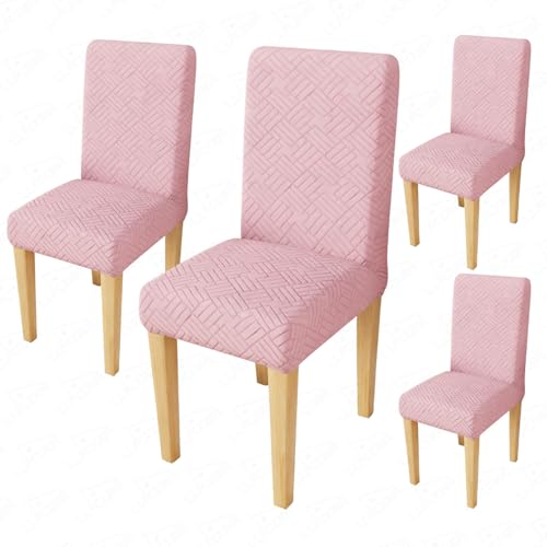 Image of Lukzer Elastic Dining Chair Cover - 4PC Pastel Pink Abstract | Textured High Stretch Jacquard Seat Cover | Removable Washable Short Dining Chair Cover Protector Seat Slipcover | (CC-168-04)