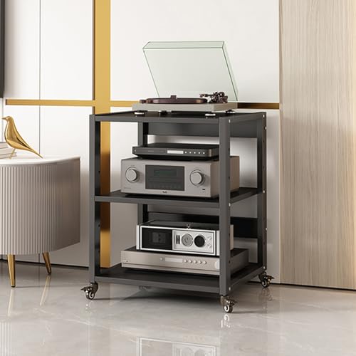 3/4-Tier Movable AV Media Stand Component Cabinet Corner TV Stand Record Player Stereo Rack Audio Tower with Height Adjustable Wooden Shelves for Home/Office/Theater, 50x40x69.5cm (Size : 3 Tier)