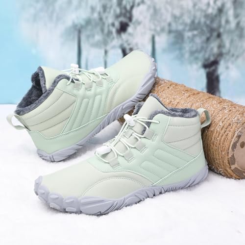 Hiking Boots Women Men,Winter Fur Lined Warm Snow Boots,Fuzzy Waterproof Hike Barefoot Boot,Wide Toe Box Ankle Booties,Zero Drop Sole Walking Shoes,Slip On Anti-Slip Sneaker,Casual Outdoor Shoes 6