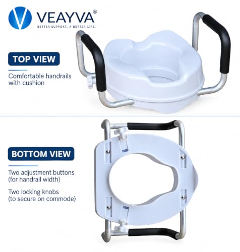 Image of Commode Raiser Raised Toilet Seat with Handles - 5 High-Rise Commode Riser for Seniors, Adults & Disabled | Removable Arms | Fits Round Toilets | Bathroom Safety Aid for Elderly