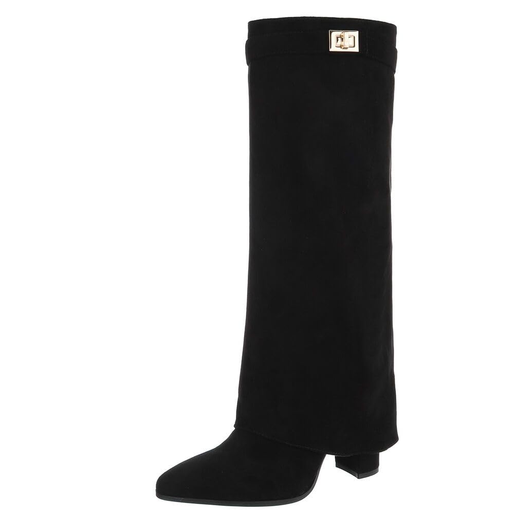 Ital Design Damen Stiefel mit Reißverschluss und Blockabsatz, spitze Form