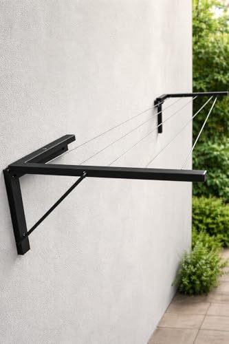 Image of Clothes Drying Stand Wall Mounted /Cloth Dryer Stand /Clothes Hanger for Drying Clothes Foldable for Home Or Balcony with 50 Feet Rope and Fasteners Set (Metal-Black Powder Coating L Shape)
