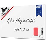 VISCOM Glas-Magnettafel - 90 x 120 cm in reinem Weiß - rahmenlose Magnetwand - Memoboard magnetisch, beschreibbar & trocken abwischbar - inkl. Magnete, Stift, Tafellöscher
