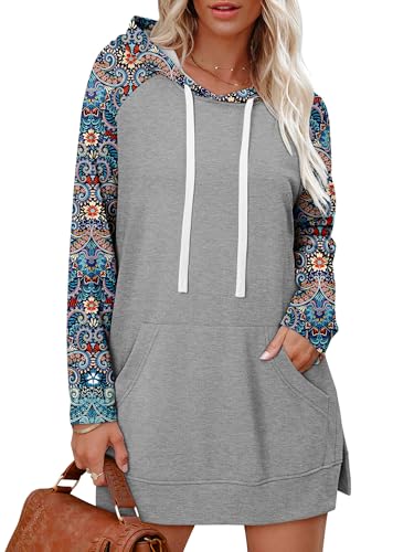 KISSMODA Women Hoodies Dress Long Sweatshirts Dress Raglan Sleeves Oversized Sweatshirts with Pocket 2025 Fall Winter Trendy