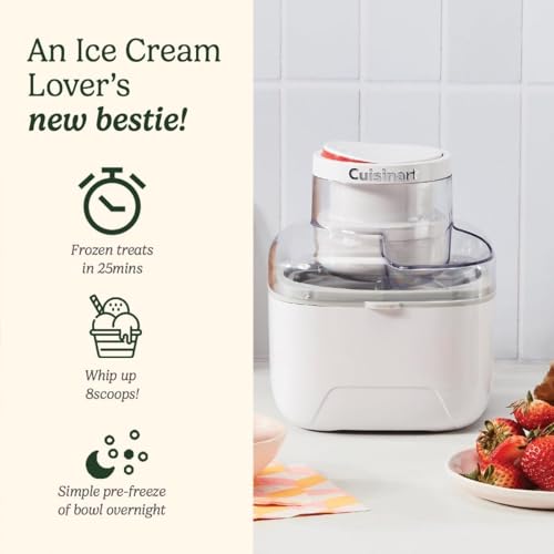 Image of Cuisinart Solo Scoops Ice Cream Maker | Homemade Gelato & Ice cream machine in 25 Mins | Sorbet Maker | Frozen Yogurt Maker | Compact, space saving | 475ml churning bowl | ICEM10
