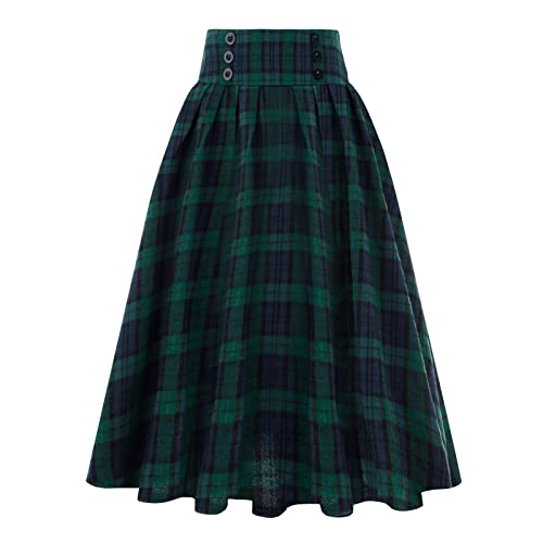QinMMSPORTS Kilt Ecossais pour Femme Grande Taille été Casual Traditionnel Plissée Mode Pantalon Cargo Personnalité Plaids Lâche Jupe Robe (Vert, XXL)