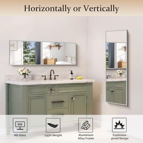Image of COFENY Silver Bathroom Mirror for Wall, 16x48 Inch Rectangle Mirror with Metal Frame, Modern Vanity Mirrors for Bathroom Living Room, Entryway Hangs Horizontal or Vertical