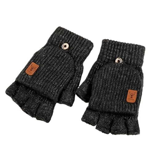 Fingerlose Handschuhe,Halbfingerhandschuhe mit Kappe,Winter Warme Fingerlose Handschuhe,Winter Warme Strick Baumwollhandschuhe mit Flip,für Laufen,Radfahren,Damen...