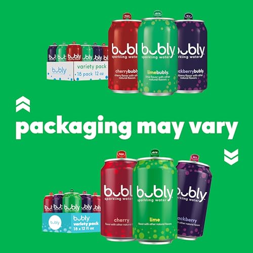 Image of bubly Sparkling Water, Lime Yours 3 Flavor Variety Pack (Lime, Cherry, Blackberry), Zero Sugar & Zero Calories, Seltzer Water, 12 Fl Oz Cans (Pack of 18) | Lime, Cherry, Blackberry, Zero Sugar, Zero Calories, Seltzer Water