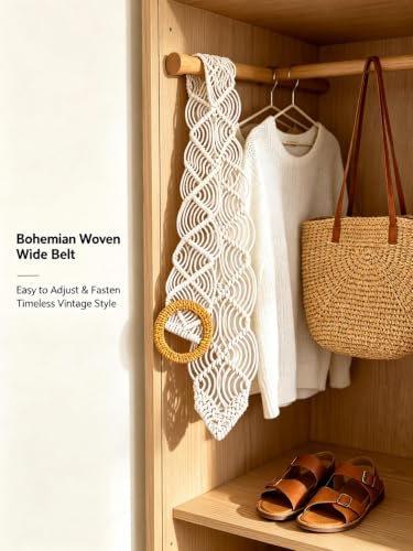 ChayWillow Bohemian Wide Woven Belt with Rattan Circle Buckle - image 5