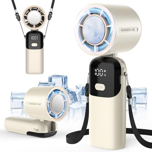 Portable Mini Handheld Fan 3600mAh USB Rechargeable Foldable with Digital LED Display & Cooling Plate 100 Speeds Turbo Cooling - Personal Small Fan for Travel Camping Beach Bedroom Outdoor Use