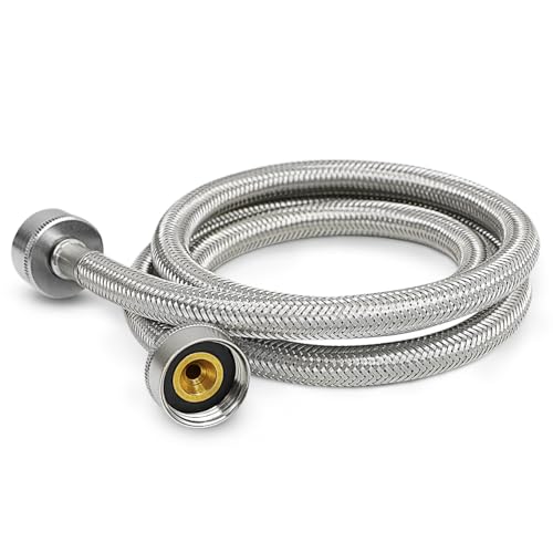 Highcraft CNCT2573QS-2 Stainless Steel Washing Machine Hose Connector Burst Proof, Hot and Cold Water Supply, Washing Machine Supply Line, 3 FT (2 Pack)