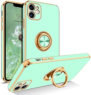 GUAGUA iPhone 11 Case,iPhone 11 Phone Case with 360° Ring Holder Slim Shockproof Kickstand Support Magnetic Car Mount Women Men Non-Slip Protective Phone Cover for iPhone 11 6.1", Blue Gray/Gold