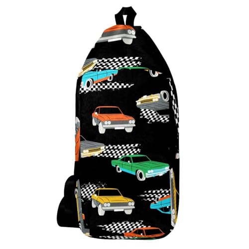 Sac à dos rétro à bandoulière homme femme sac poitrine voitures multicolore