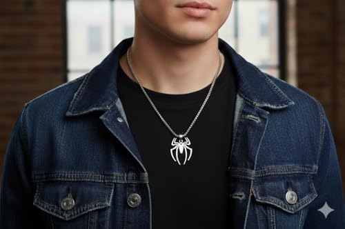 Image of BlingsHub branded Stainless Steel Spider shaped Pendant Necklace for Men - Polished premium Metallic finish - Biker, Rock & Roll, Jewelry gift for Men