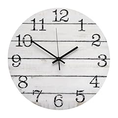 bakbrand Wall Clock 12 Inch Imitation Wood Silent Non Ticking Indoor Clock Round White Decor Clock