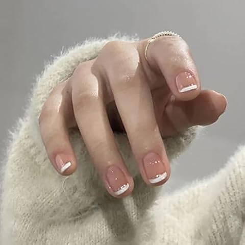 24PCS White Press on Nails Glossy Short Fake Nails Square False Nails Full Cover Nails Tips Artificial Finger Manicure for Women and Girls Cover