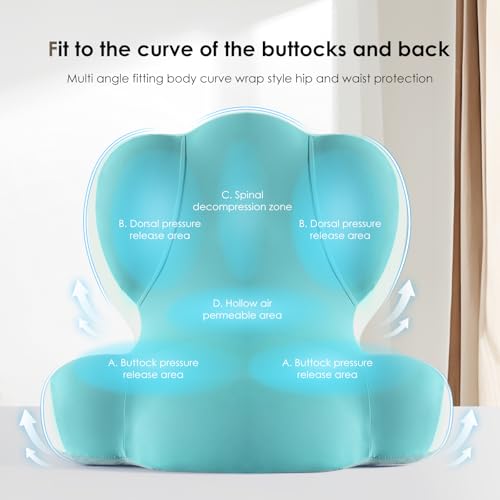 Image of FLORICH Memory Foam Truck Seat Cushion with Adjustable Strap,Seat Cushion and Lumbar Support Pillow for Car Office Chair, Ergonomic Back Support & Sciatica Relief for Long Drives（Green
