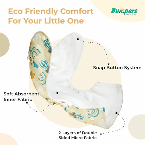 Image of Bumpers Premium & Ultra Soft Reusable Cloth Diaper with Insert Pad | Extra Absorbant, Washable, Waterproof & Adjustable Cloth Diaper for Babies /Kids, 3M-3Years (Pack of 1, Free Size, Light Pink)
