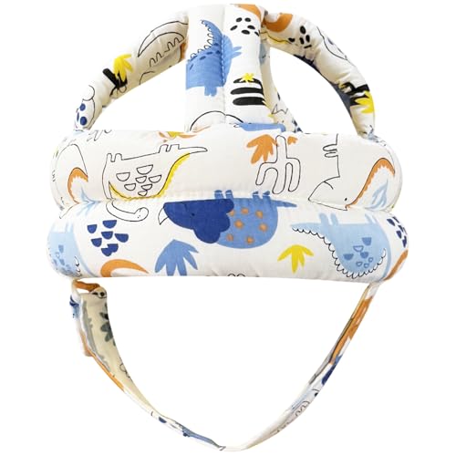 Image of Baby Head Protector Baby Helmet for Crawling Walking, No Bumps Safety Head Adjustable Protective Cap for Walking, Playing - Blue Dinosaur
