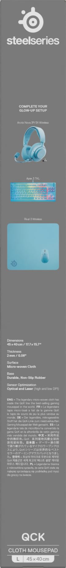 SteelSeries QcK Alfombrilla Gaming Grande - Aqua - Base Antideslizante - Seguimiento y Estabilidad Top - Optimizada para sensores - 450mm x 400mm - FPS, MOBA, RTS, MMO