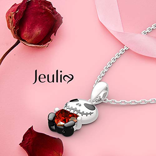 Image of Jeulia Hug Me Love Confession Skull Heart Cut Sterling Silver Necklace for Women Wife Girlfriend Engagement Wedding Anniversary or Birthday Christmas With Jewelry Box