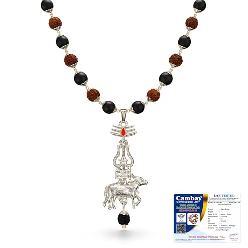 Image of Gratify Original Rudraksha & Karungali Mala 8mm 54 Beads | Spiritual Healing Mala for Protection & Focus (Karungali Rudraksha Mala) (Karungali Rudraksha Mala with Nandi Pendant)