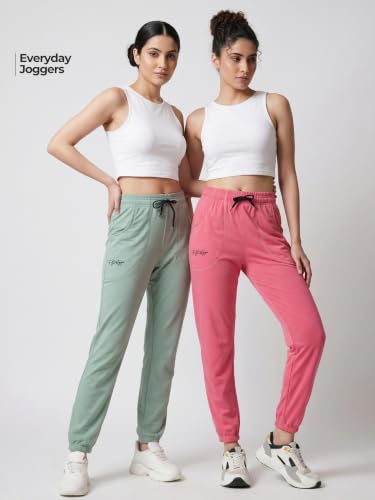 Image of Fflirtygo Cotton Solid Joggers /Track Pant /Solid Pajama /Leggings �100% Export Quality Soft Cotton Night Wear /Pocket Pyjama for Women Combo Pack of 2Pcs, Blue and Grey