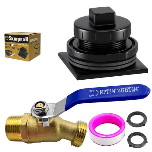Image of Stock Tank Drain Plug Kit Include 3 /4 inch x 3 /4 inch Brass Faucet Fit for rubbermaid Commercial 50 70 100 150 300 Gallon Stock Tanks Five Years Free Replacement