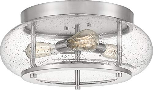 Quoizel TRG1616BN Trilogy Glass Lantern Flush Mount Ceiling Lighting, 3-Light, 225 Watts, Brushed Nickel (7H x 16W)