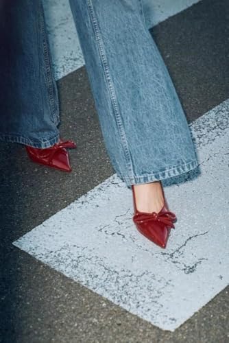 Womens Pumps Slingback Heels, Stiletto Heels for Women with Bow Closed Pointed Toe, Slip on Backless Low Heel Wedding Dress Shoes4