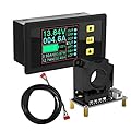 Charge-Discharge Meter, DROK 0-90V 100A DC Voltage, Amperage, Power, Battery Capacity Amp-Hour Watt-Hour Time Multimeter, LCD Digital Volt Current AH WH Watt Tester with Hall Sensor 2m Shielding Wire